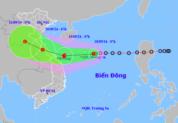 Dự báo hướng đi và vùng ảnh hưởng áp thấp nhiệt đới.