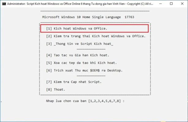 Nhấn phím 1 để có thể kích hoạt Office 2010