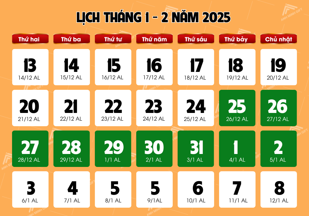 lịch nghỉ tết năm 2025