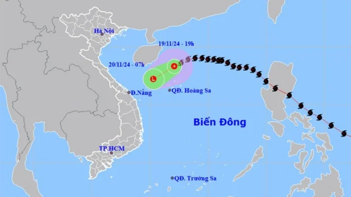 Vị trí và hướng di chuyển của áp thấp nhiệt đới